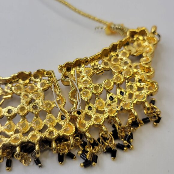 Black and Gold Choker Necklace Ethnic Indian Necklace - Picture 5 of 12